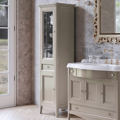 TW Veronica, Колонна 50.2/45x40/37.4xh172см, 1выдв.ящик, 2 распашные дверки, доводчики Blum (петли слева-SX), напольная, цвет: TORTORA, ручки: Riflesso бронза