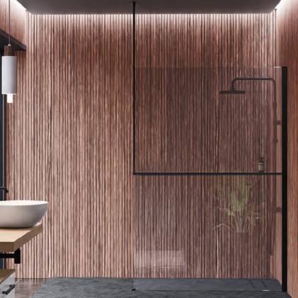 Novellini Kuadra H Душевое ограждение 160х205cм., с свободным входом, Dx, с потолочным кронштейн, с полкой, стекло прозрачное, цвет: черный матовый