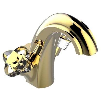 THG Petale de Cristal clair lisere dore Смеситель для раковины, 1 отв., цвет: золото/прозрачный хрусталь с золотым декором
