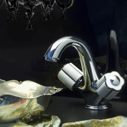 Смеситель для раковины Bongio Fleur Blanc, цвет: хром/белый фарфор