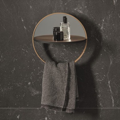 Burgbad Lavo 2.0 Полка настенная ?31см., с зеркалом и полотенцедержателем, подвесная, цвет: Nussbaum Dekor/золото