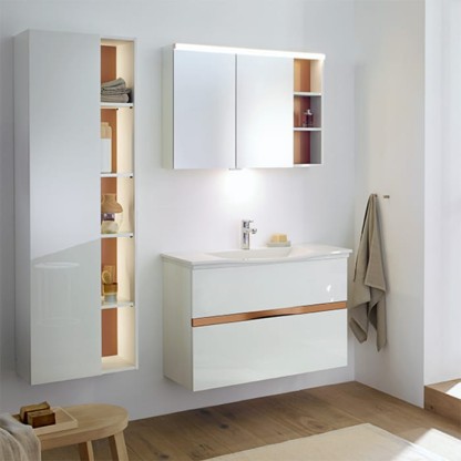 Burgbad Orell База подвесная с умыв.из мин. литья 93х44х64см.2 выдв ящика, вкл сифон, 1 отв под смеситель,  с зеркальным шкафом, цвет: белый высокогл