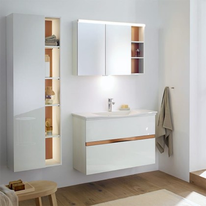 Burgbad Orell База подвесная с умыв.из мин. литья 93х44х64см.2 выдв ящика, вкл сифон, 1 отв под смеситель,  с зеркальным шкафом, цвет: белый высокогл