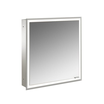 EMCO Prime Зеркальный шкаф 60x70см., с подсветкой, встраиваемый, 1 дверь, L, 2 полки, розетка, цвет: белый