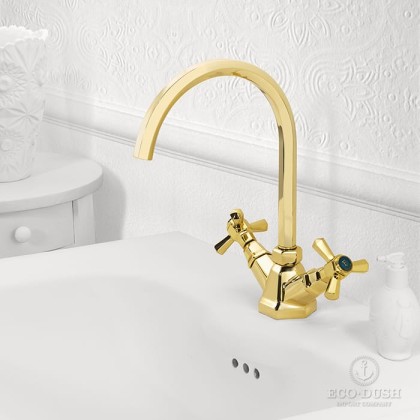 Stella Eccelsa Смеситель для раковины на 1 отверстие 3217P, с донным клапаном и высоким изливом, цвет: золото