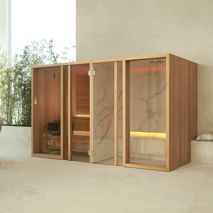 Effegibi Yoku Spa Shelf Сауна&Хаммам 444x170х217см, угловая Dx, цвет: чёрный орех/Fior di Bosco Tortora