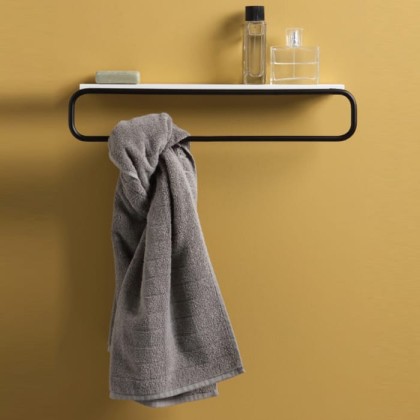 Bertocci Mettitutto Полотенцедержатель 40х7х9см., с белой полкой, цвет: черный матовый