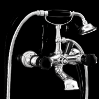 Devon&Devon Black Morris Смеситель для ванны настенный с лейкой и шлангом, ручки черные. цвет: хром