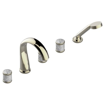 THG Hirondelles Смеситель на борт ванны, 5 отв., с ручным душем, цвет: Soft gold
