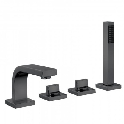 Bongio Domino Смеситель для ванны, на 4 отв, с ручным душем, цвет: черный матовый