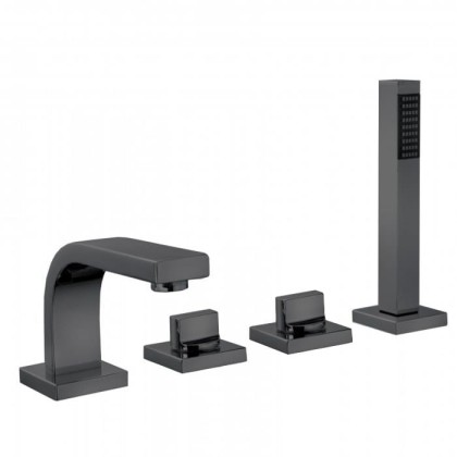Bongio Domino Смеситель для ванны, на 4 отв, с ручным душем, цвет: черный матовый