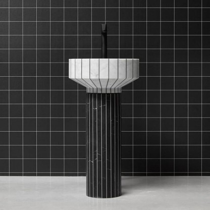 Antonio Lupi 024 Раковина 45х85 см, без отв., напольная, слив в пол, с сифоном, гибким шлангом и донным клапаном, пьедестал Nero Marquinia, цвет: Carrara