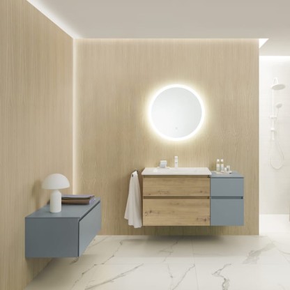 Burgbad Lin20 Комплект мебели 123х49.5х62.2см, подвесной, с раковиной, с зеркалом, с 2 ящиками, цвет: Cashmere oak decor