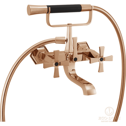 CISAL Cherie Смеситель для ванны двухвентильный, с душевым комплектом, цвет: розовое золото/черный