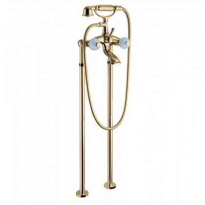 Bongio Rivoli Смеситель для ванны напольный, 2 отв., с ручным душем, цвет: золото/Turchese 04
