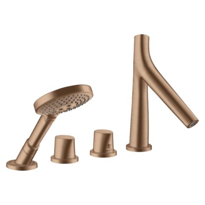Axor Starck Organic Смеситель на борт ванны, на 4 отв., с ручным душем, цвет: шлифованное красное золото