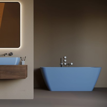 Salini Agatha Ванна отдельностоящая 180х80х66см, донный клапан "Up&Down", сифон, слив-перелив, материал: S-Stone, цвет: Pigeon blue