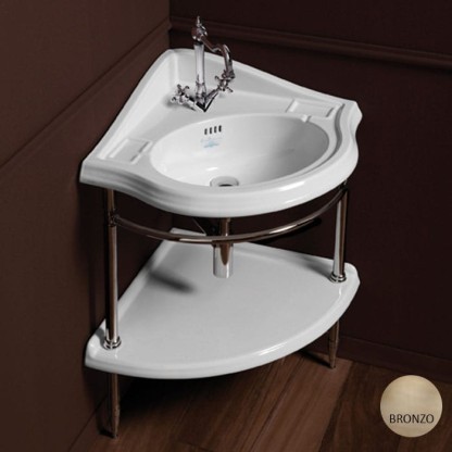 SIMAS Arcade Консоль угловая 75.5х61см, напольная,с подвесной белой раковиной на 1отв, и полкой, цвет: bronzo