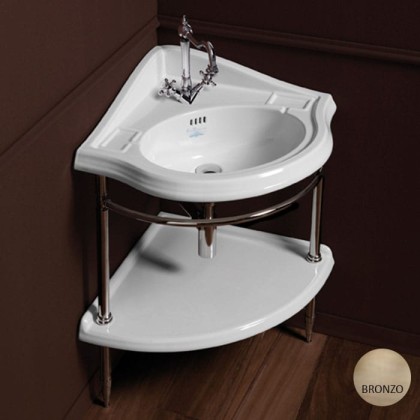 SIMAS Arcade Консоль угловая 75.5х61см, напольная,с подвесной белой раковиной на 1отв, и полкой, цвет: bronzo