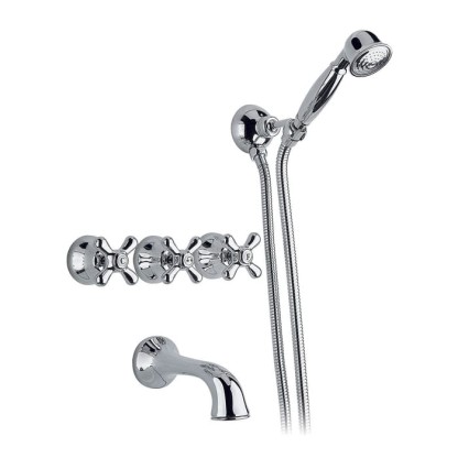 Nicolazzi Nuova Brenta Смеситель для ванны с 3мя ручками, настенный, с душевой лейкой, излив: 178мм, цвет: хром