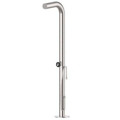 Bongio ON Душевая стойка, напольная, со смесителем, верхним душем и душем для ног, в комплекте с встраиваемой частью, цвет: нержавейка/ручка черный матовый