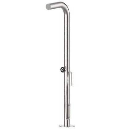 Bongio ON Душевая стойка, напольная, со смесителем, верхним душем и душем для ног, в комплекте с встраиваемой частью, цвет: нержавейка/ручка черный матовый