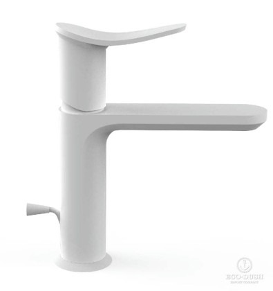 HUBER Harlock Смеситель однорычажный для раковины на 1 отверстие с донным клапаном, цвет: белый матовый