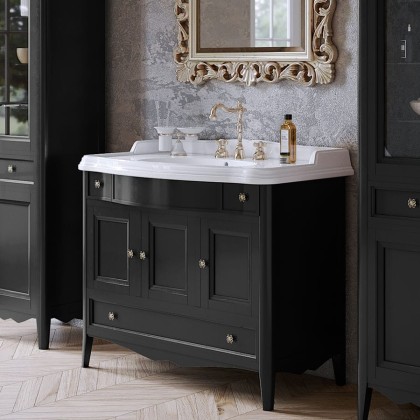 TW Veronica, База с раковиной Simas AR874bix1 105x56см, 2 верх.ящ. 3 расп. дв. и 1 выдв. ящик, доводч. Blum, ручки: Riflesso хром, напольный, цвет: noce