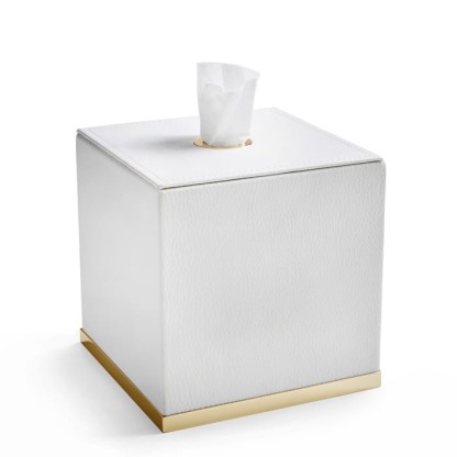 3SC Snowy Контейнер для салфеток, 14х14хh14 см, настольный, цвет: белая эко-кожа/золото 24к. Lucido
