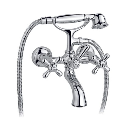 Nicolazzi Nuova Brenta Смеситель для ванны настенный, с 2мя ручками, с душевой лейкой, цвет: хром