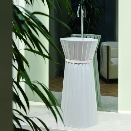 Oasis Plisse Раковина напольная ?44х95см, без отв., без перелива, в комплекте с донным клапаном, цвет белый