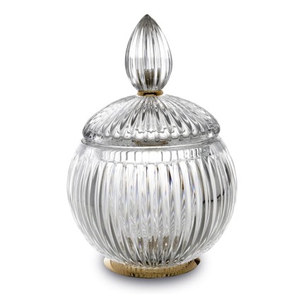 3SC ELEGANCE Баночка универсальная, D=15/h20 см, с крышкой, настольная, цвет: прозрачный хрусталь/золото 24к.