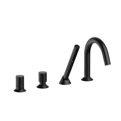 Fantini Nostromo Смеситель на борт ванны, 4 отв., с ручн душем, излив 19.5см, цвет: черный матовый