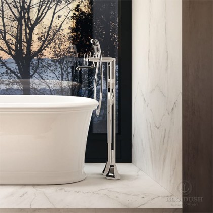 CISAL Cherie Напольный смеситель двухвентильный для ванны с ручной лейкой, держателем и шлангом 150 см, цвет: хром/черный матовый