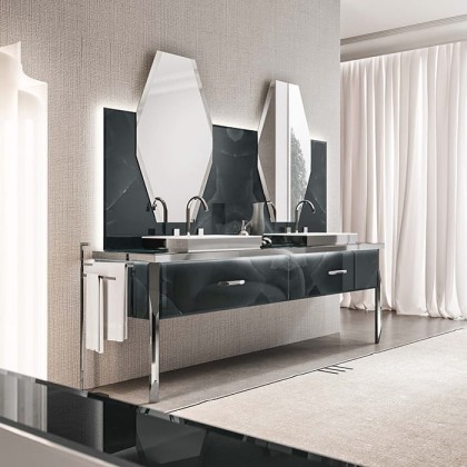 VITAGE milldue edition HILTON 06 Комплект мебели 226х56х77см напольный, 2 раковины, 2 зеркала, с подсветкой, цвет: onice smoke/полированная сталь