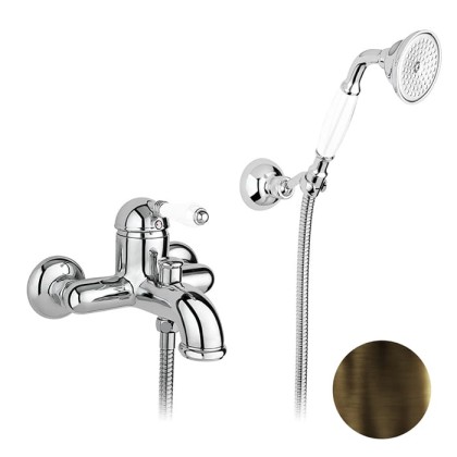 Nicolazzi P.m. Blanc Смеситель для ванны однорычажный, настенный, с ручным душем, ручки белая керамика, цвет: тёмная бронза