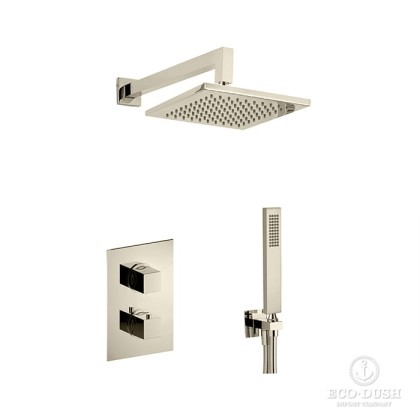 Cisal Wave Комплект для душа: термостатический смеситель, с  переключ, верхний душ с настеным держателем, ручн душ, цвет:  Nichel Spazzolato