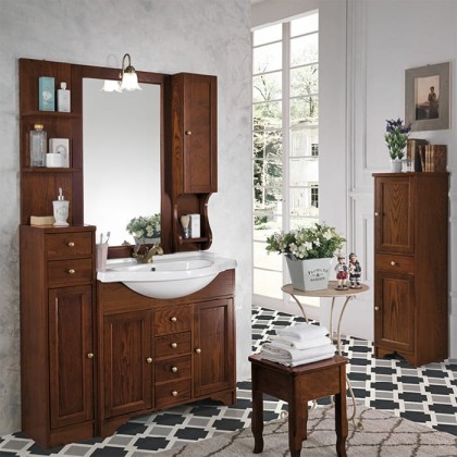 EBAN Eleonora  Modular  Комплект мебели, с раковиной , с тумбой левой, и светильником, зеркалом и шкафчик справа, 107см, напольный, цвет: noce