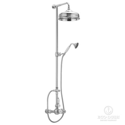 HUBER Victorian Настенная душевая система:термостатический смеситель для душа,верхний душ Easy Clean,ручной душ с держателем и шлангом, цвет: хром