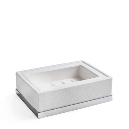 3SC Snowy Мыльница настольная, цвет: белая эко-кожа/хром