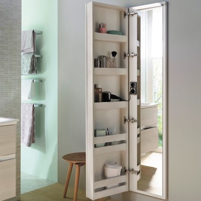 Burgbad Sys30 Шкаф 40х15х176см., подвесной, 5 полок,1 зеркало, левый, подсветка, цвет: белый матовый