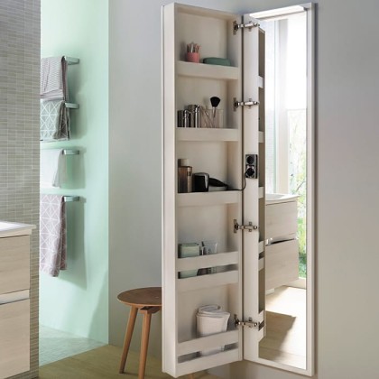 Burgbad Sys30 Шкаф 40х15х176см., подвесной, 5 полок,1 зеркало, левый, подсветка, цвет: белый матовый