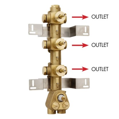 Bossini Встраиваемая часть термостата с 3 запорными клапанами, (3 выхода) высокой пропускной способности на  3/4 ”, уст-ка верт/гор.