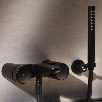 Fima Carlo Frattini Texture Collection Смеситель для ванны, настенный, с ручным душем, цвет: черный матовый