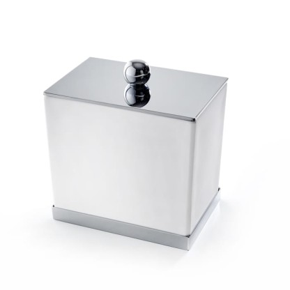 3SC Mood Deluxe White Баночка универсальная, 10х10х7 см, с крышкой, настольная, композит Solid Surface, цвет: белый матовый/хром