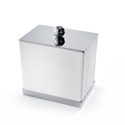 3SC Mood Deluxe White Баночка универсальная, 10х10х7 см, с крышкой, настольная, композит Solid Surface, цвет: белый матовый/хром