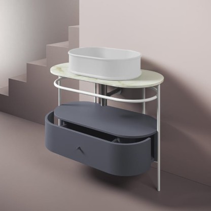 Artceram Flair 4.0 Консоль металлическая с раковиной 95x48хh75см., напольная, с выдвижным ящиком и мраморной столешницей, цвет: белый матовый