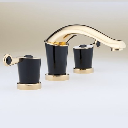 THG Bagatelle pierre noire Смеситель для раковины на 3 отверстия, с донным клапаном, ручки черные, цвет: полированное золото