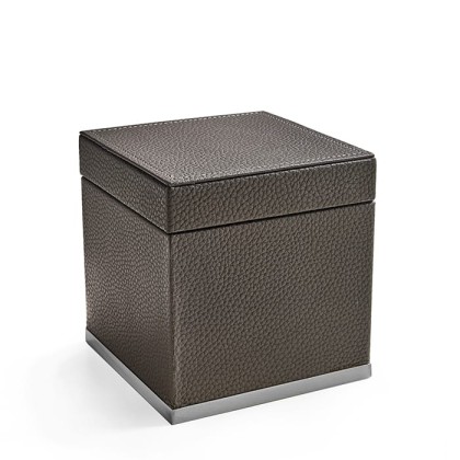 3SC Milano Коробочка универсальная, 14х14хh14см, с крышкой, настольная, цвет: коричневая эко-кожа/хром