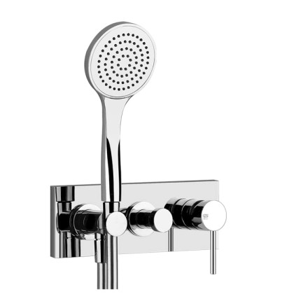 Gessi Emporio Via tortona Смеситель для душа, встраиваемый, на 2 позиции с переключателем, подводом воды и держателем лейки, душевой лейкой и шлангом, цвет: хром
